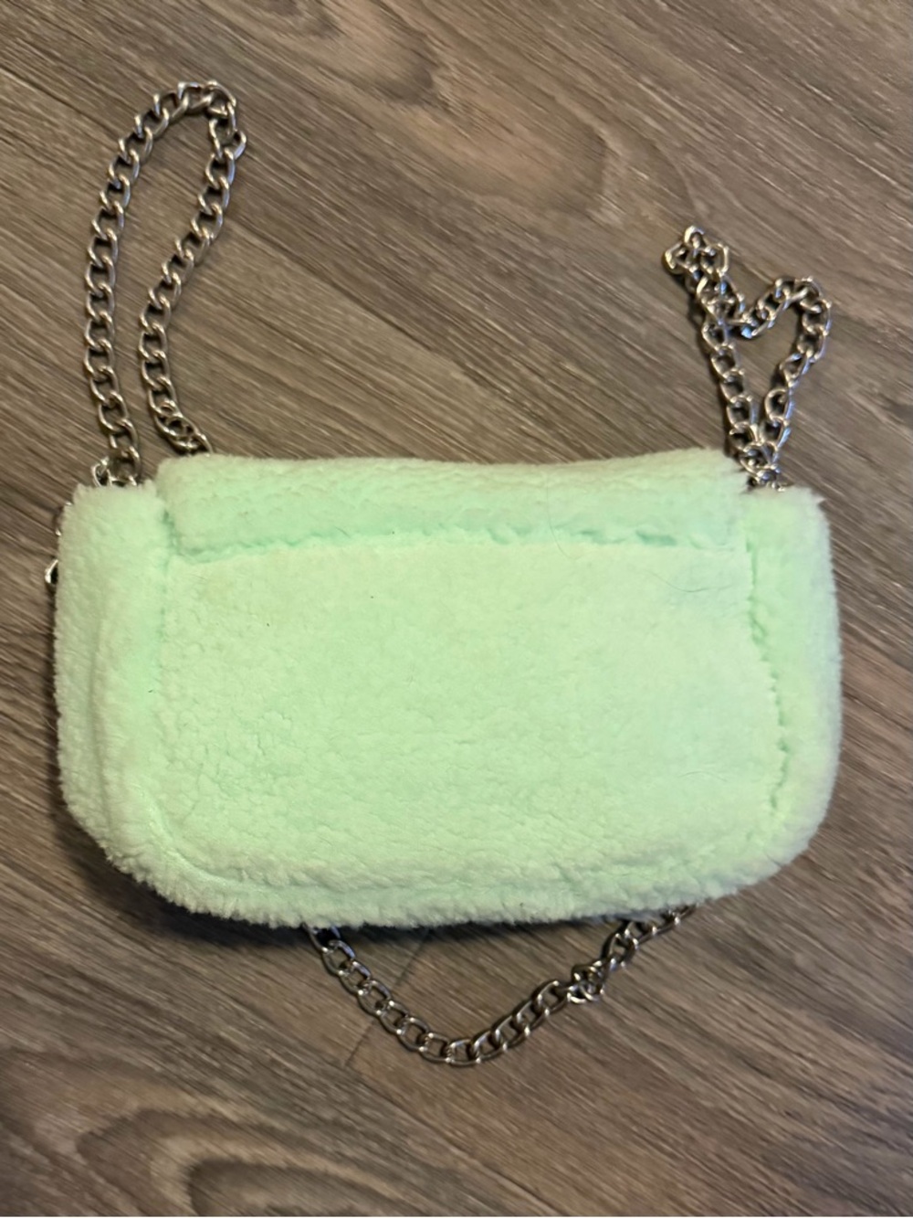 Justice Mint Green Fuzzy Crossbody Bag with Silver Chain - Picture 4 of 5